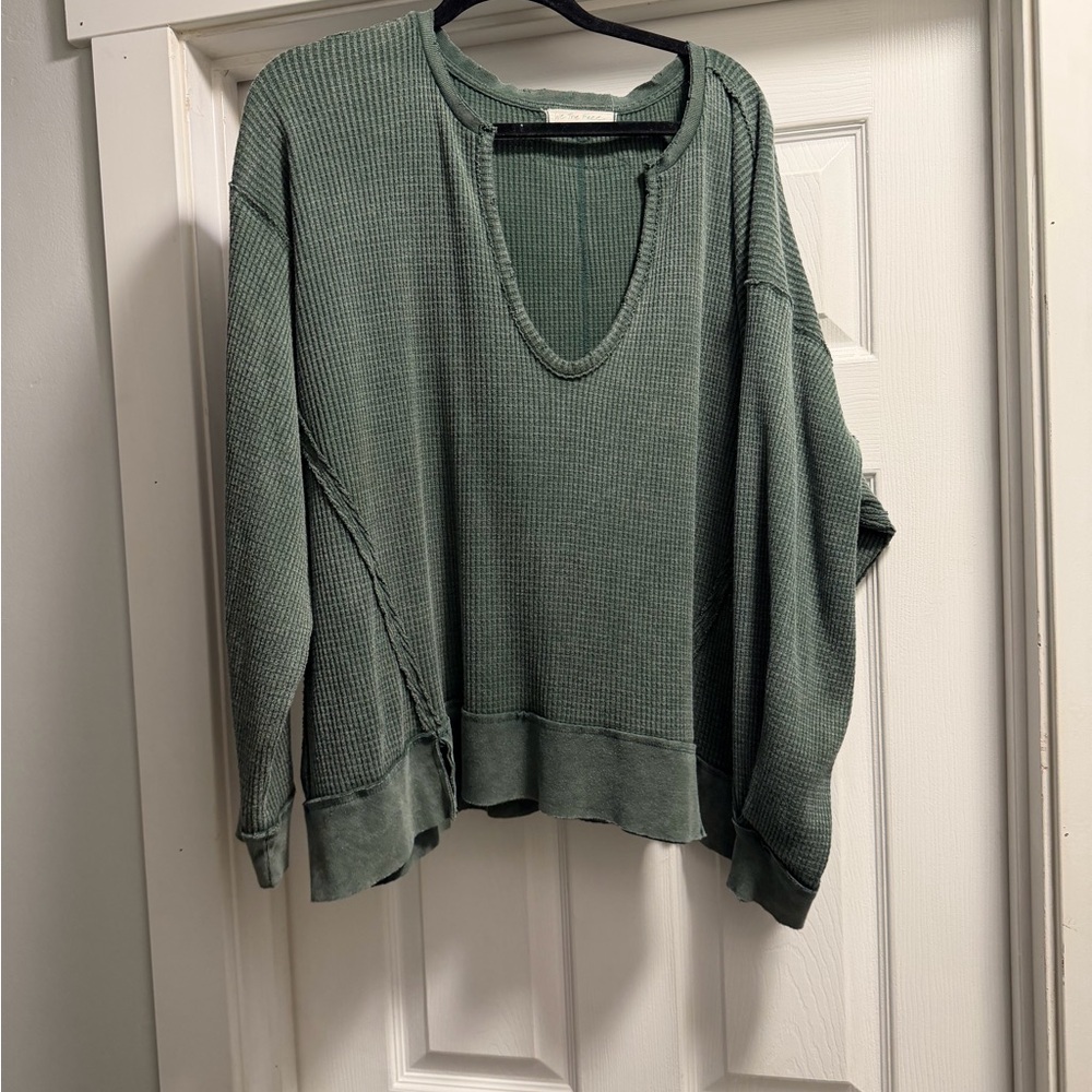 We The Free Olive Waffle Knit Sweatshirt